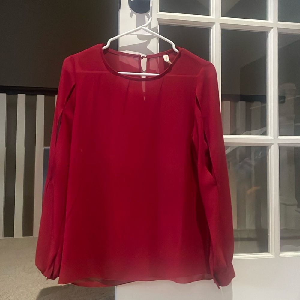 3/$15 Sheer red blouse slits in the sleeve medium